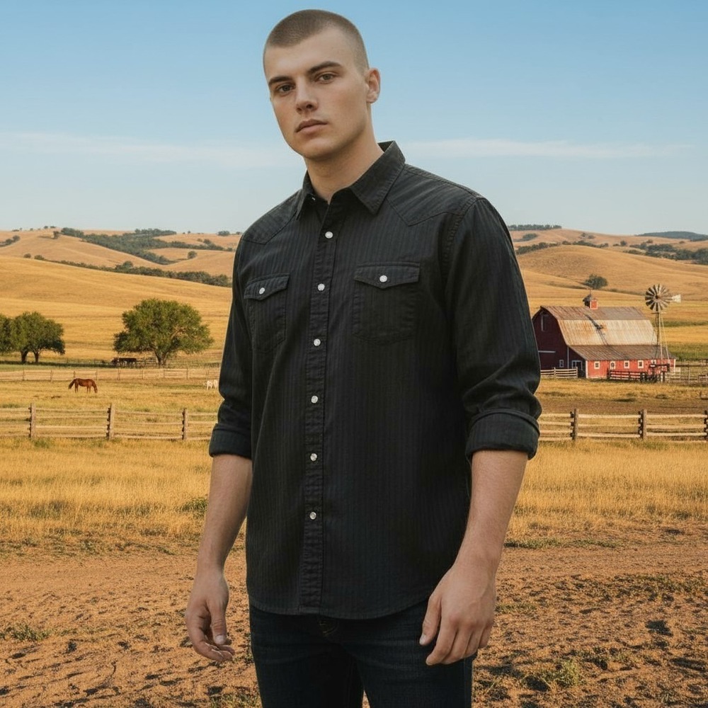Aeropostale Western Shirt Mens XXL Pearl Snap Long Sleeve Black Stripe